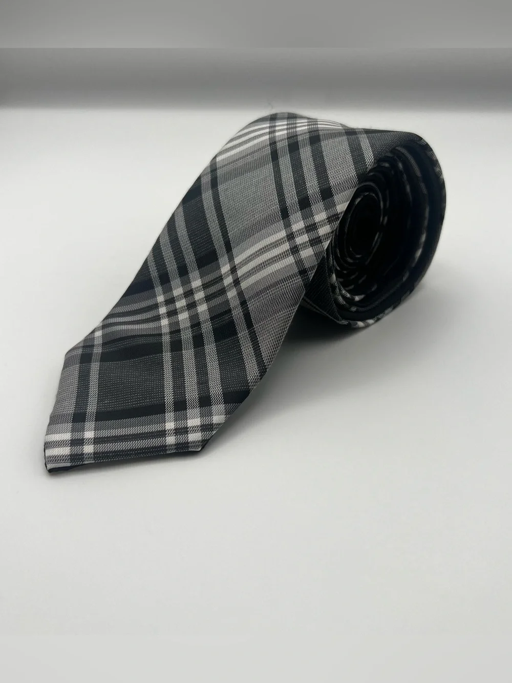Classic Black & Gray Plaid Men's Tie - Brand: